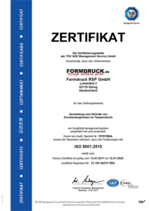 Formdruck RSP ISO 9001 Zertifkat